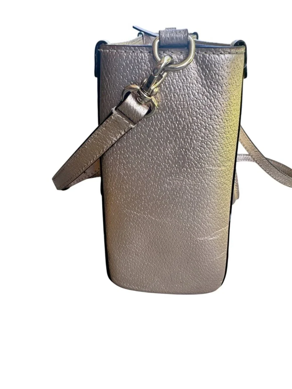 Kate Spade Gold Metallic Pebbled Leather Tote Satchel Crossbody Bag.